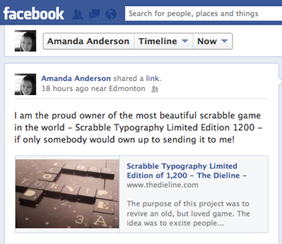 Facebook Post about Scrabble Typography Game